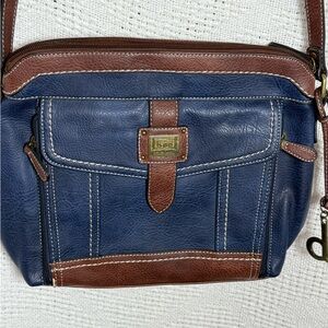 Blue and Brown Leather Men's Bag